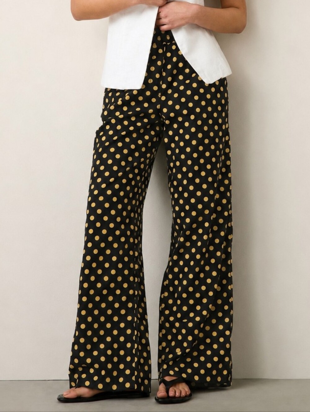 Reformation 100% Linen Black Wide Leg Pants with Gold Polka Dots Size S - Picture 1 of 9